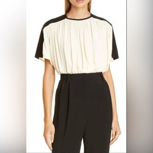 NWT PROENZA SCHOULER-Bicolor Draped Crepe Top In Ercu and Black. Size 8